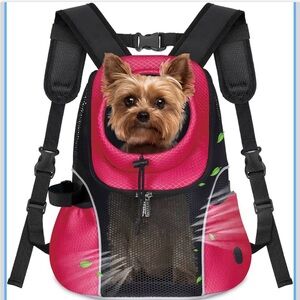 WOYYHO Pet Carrier Backpack 5-9lbs Safety Belt,Hiking,Cycling Black/Pink